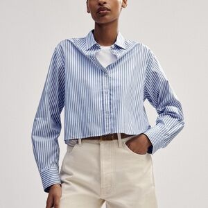 ME+EM
Women's Blue Cotton Striped Crop Shirt - US size 6
